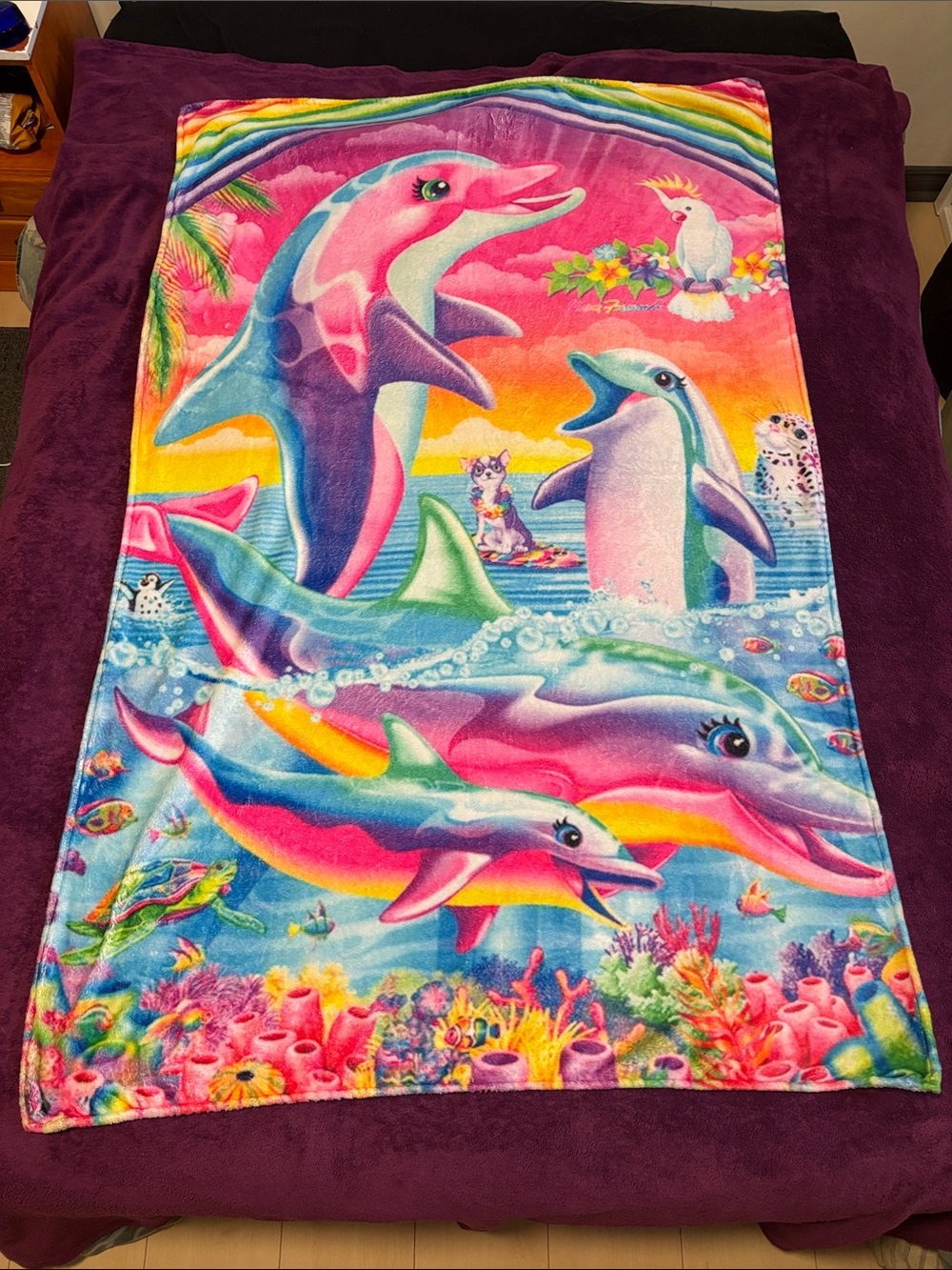 Lisa Frank Dancing Dolphins Fleece Throw Blanket
